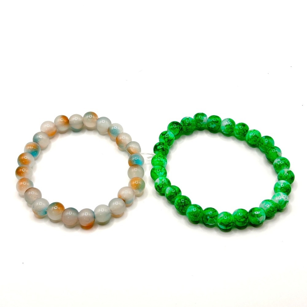 Natural Stone Beaded Stretch Bracelet Set Women OS Green Blue Orange Boho Jewel